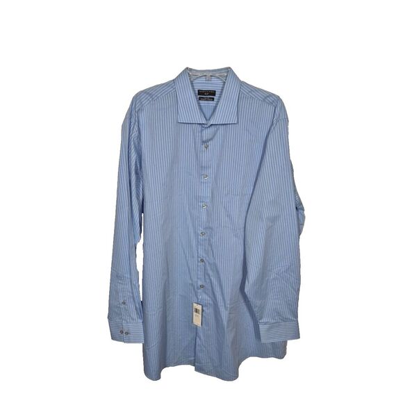 Shaquille O'Neal Shirt Men XLG 18 36/37 Blue Stripe Tall Fit Cooling Stretch NEW - Picture 1 of 8